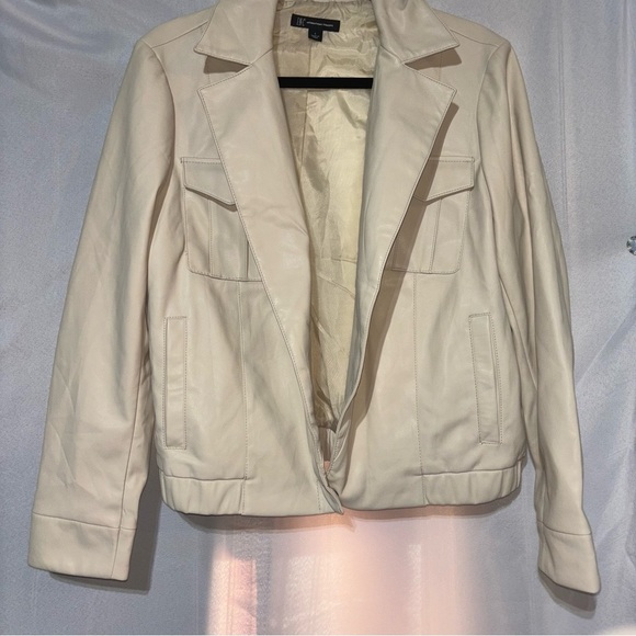 INC International Concepts Moto Cream Faux Leather One Snap Jacket Size L - Picture 3 of 11